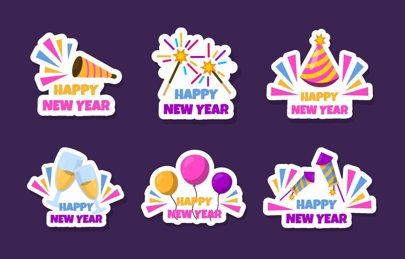 gelukkig nieuwjaar feest sticker collectie vector