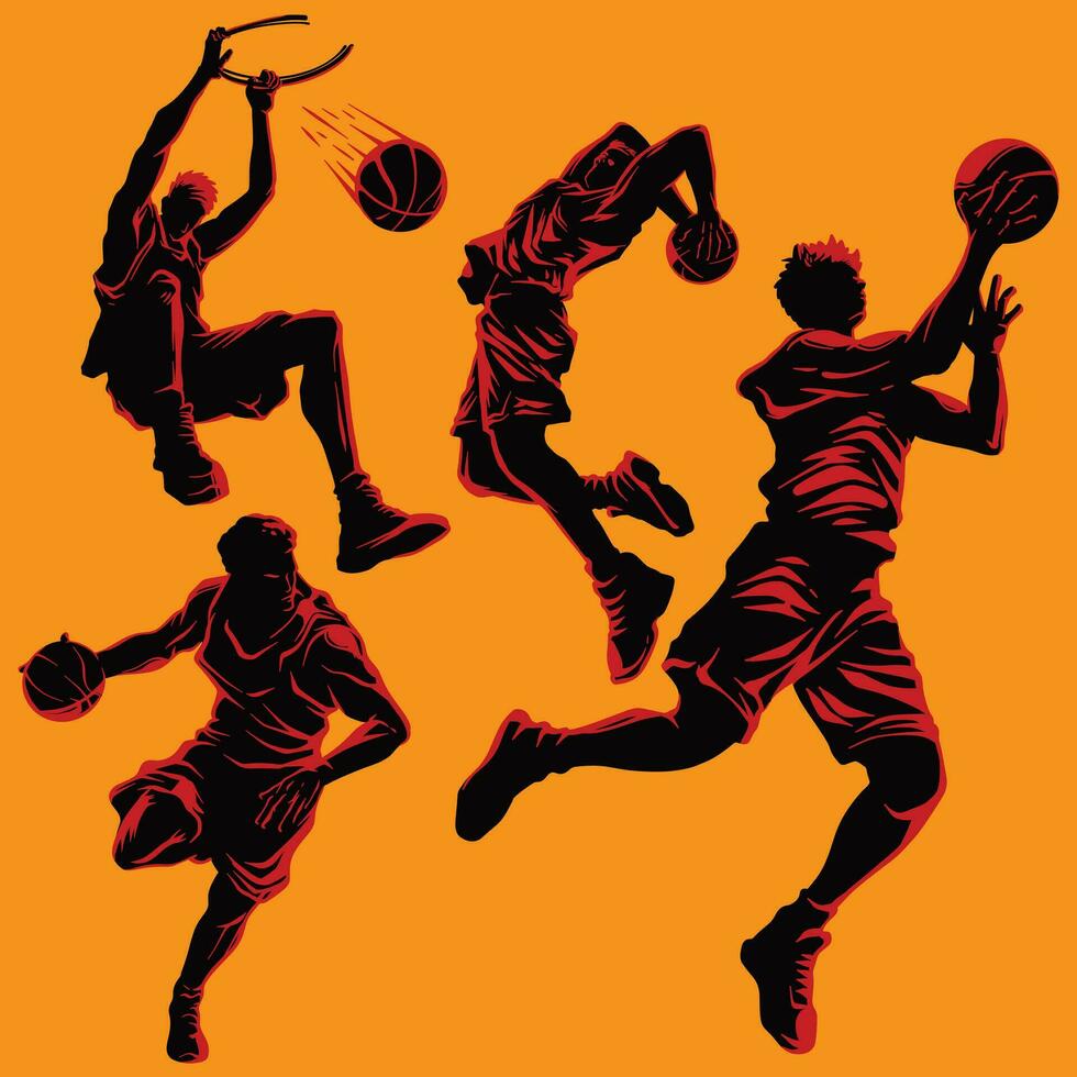 vector reeks van basketbal spelers silhouetten