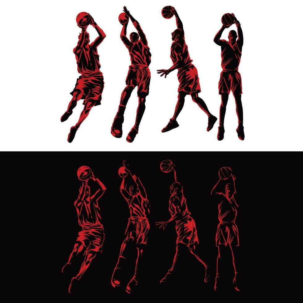 silhouetten van mand bal spelers vector