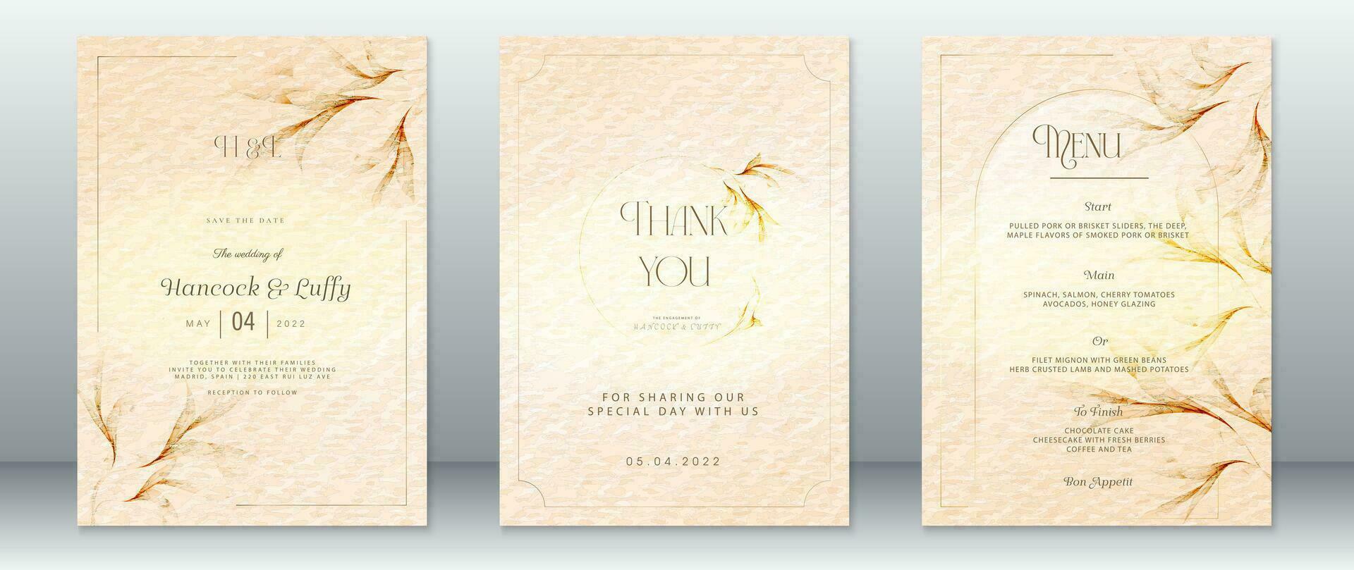 bruiloft uitnodiging kaart sjabloon goud ontwerp met natuur blad vector