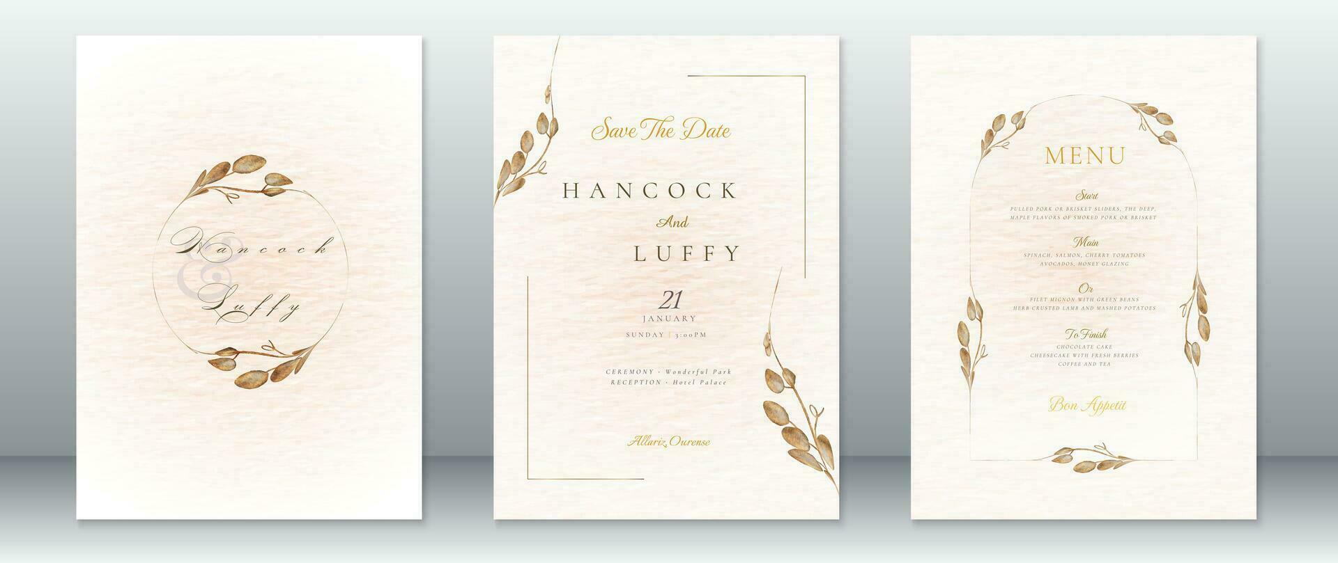 bruiloft uitnodiging kaart sjabloon luxe van goud natuur ontwerp vector