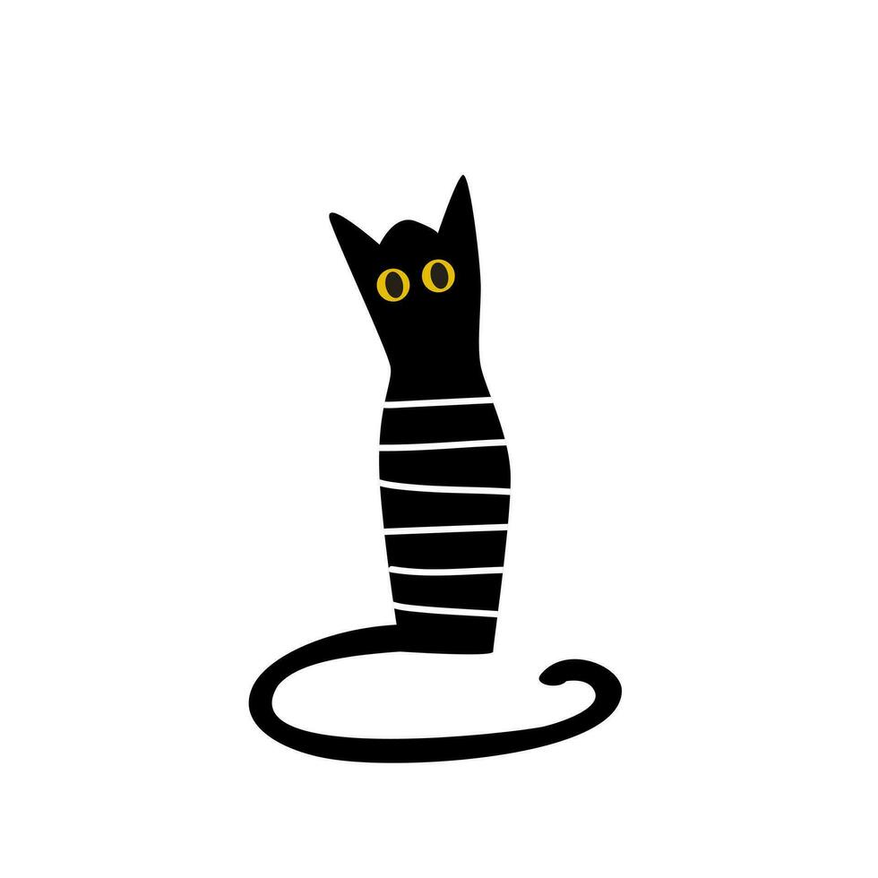 zwart kat met gestreept textuur. schattig sticker. geïsoleerd illustratie vector