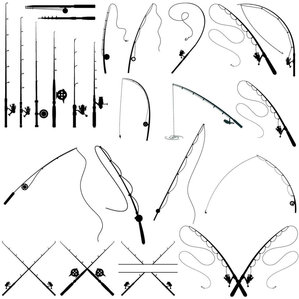 visvangst hengel icoon vector set. visvangst illustratie teken verzameling. vis symbool of logo.