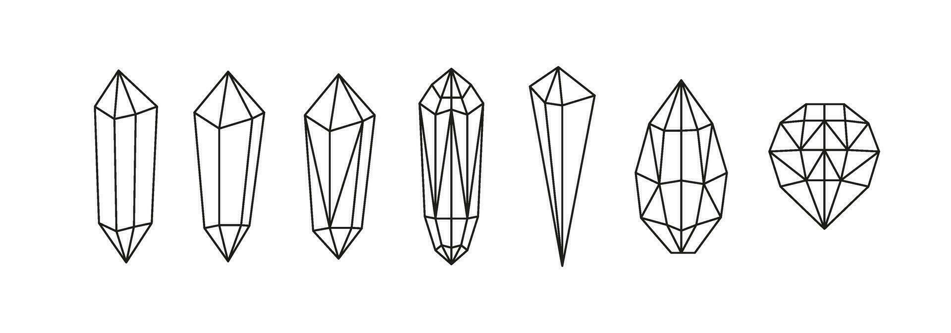 magie lineair Kristallen geïsoleerd Aan wit. steen, mineraal. hekserij symbool. lijn kunst. vector