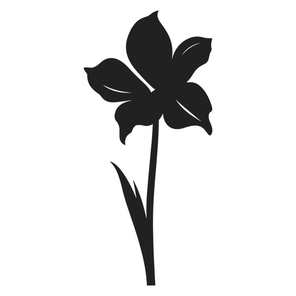 een gele narcis bloem zwart silhouet vector vrij