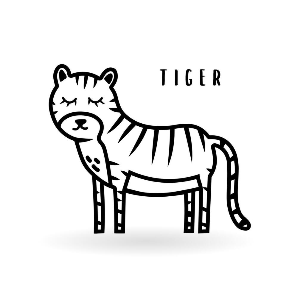 tekenfilm tijger dier geïsoleerd Aan wit. schattig karakter icoon, vector dierentuin, dieren in het wild poster.