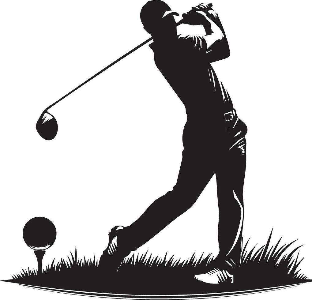 golf schommel speler houding vector silhouet zwart kleur, wit achtergrond 11