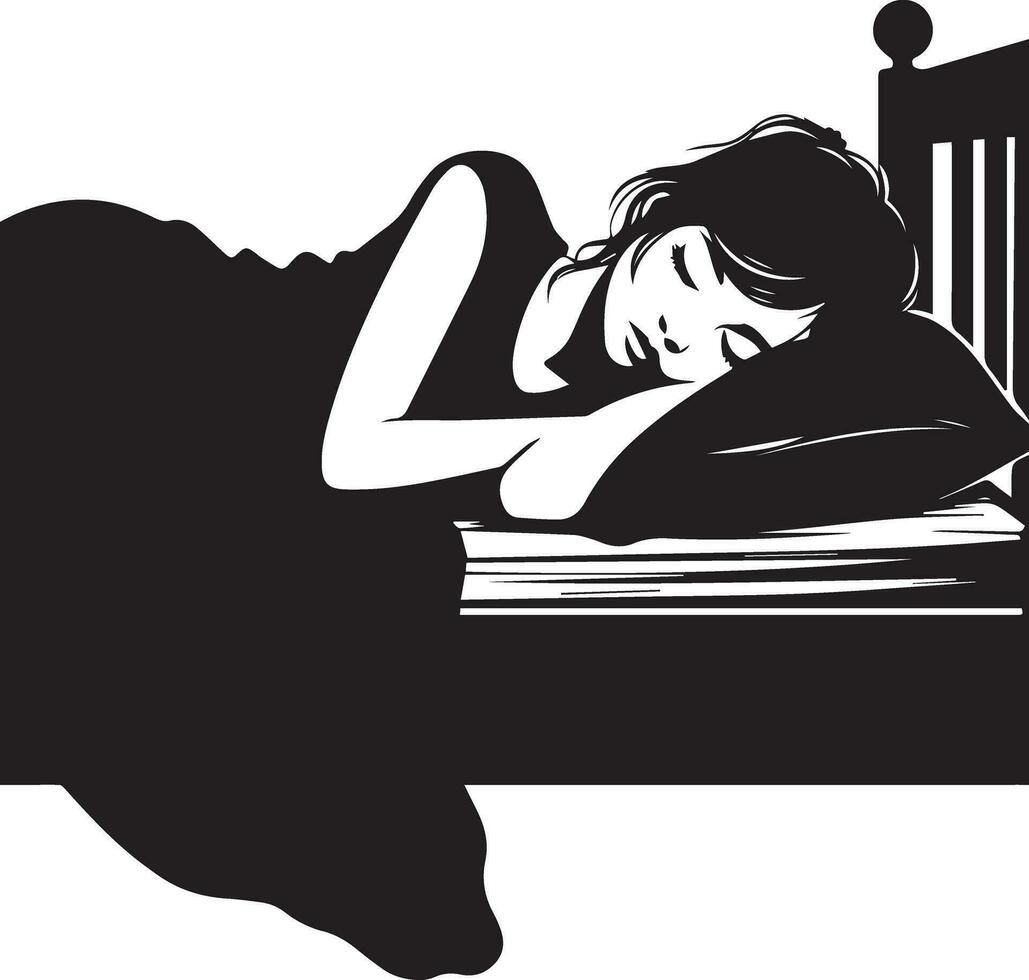 een meisje slapen Aan de bed vector silhouet 11
