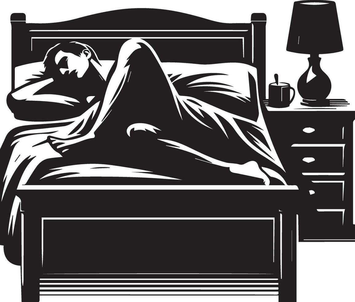 een Mens slapen Aan bed vector silhouet 17