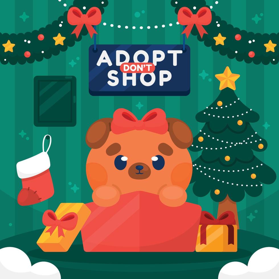 adopteer een huisdier voor kerstcadeau campagne vector