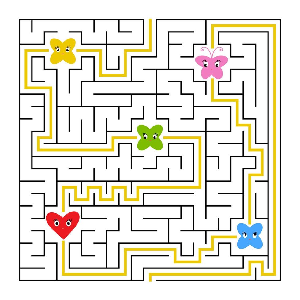 een vierkant labyrint. verzamel alle feeëntoon en vind een uitweg uit het doolhof. eenvoudige platte geïsoleerde vectorillustratie. met het antwoord. vector