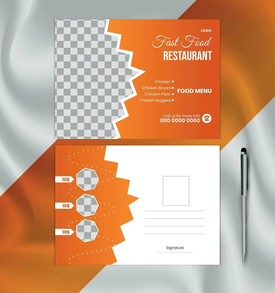 post kaart ontwerp voor snel voedsel restaurants bedrijf vector