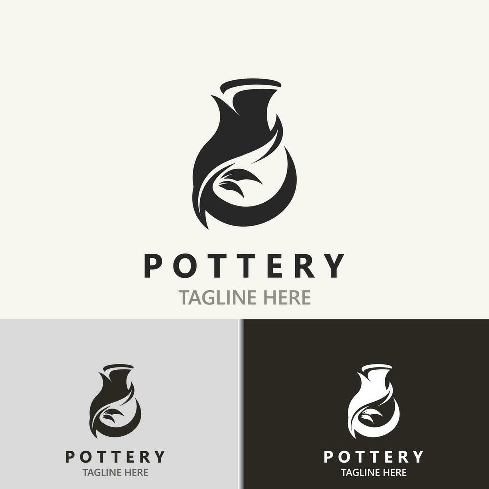 pottenbakkerij logo ontwerp handgemaakt, creatief traditioneel mok ambacht concept inspiratie natuur werkplaats vector