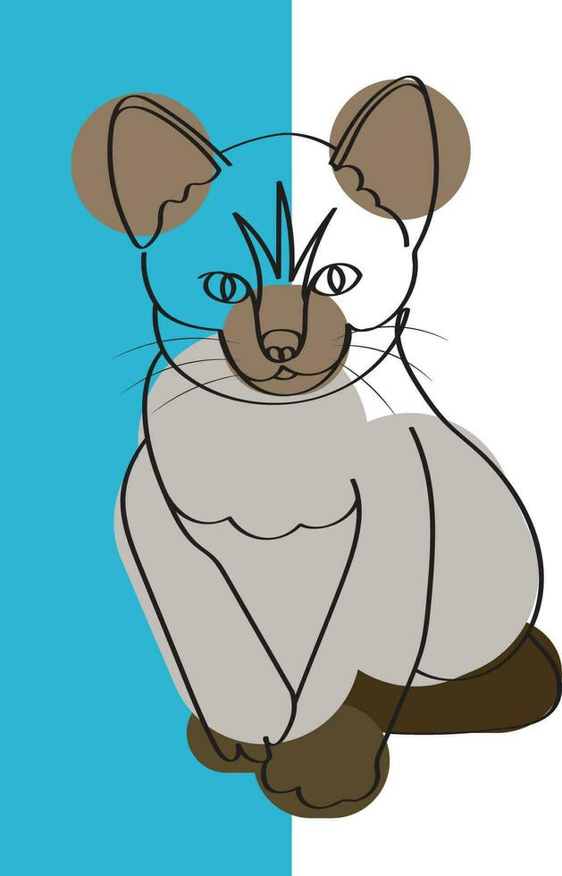 minimalistische lijn kunst van de kat met blauw en wit kleur achtergrond. vector