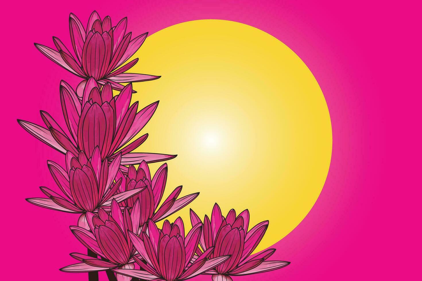 abstract van roze water lelie bloemen met geel cirkel Aan roze achtergrondgeluid. vector
