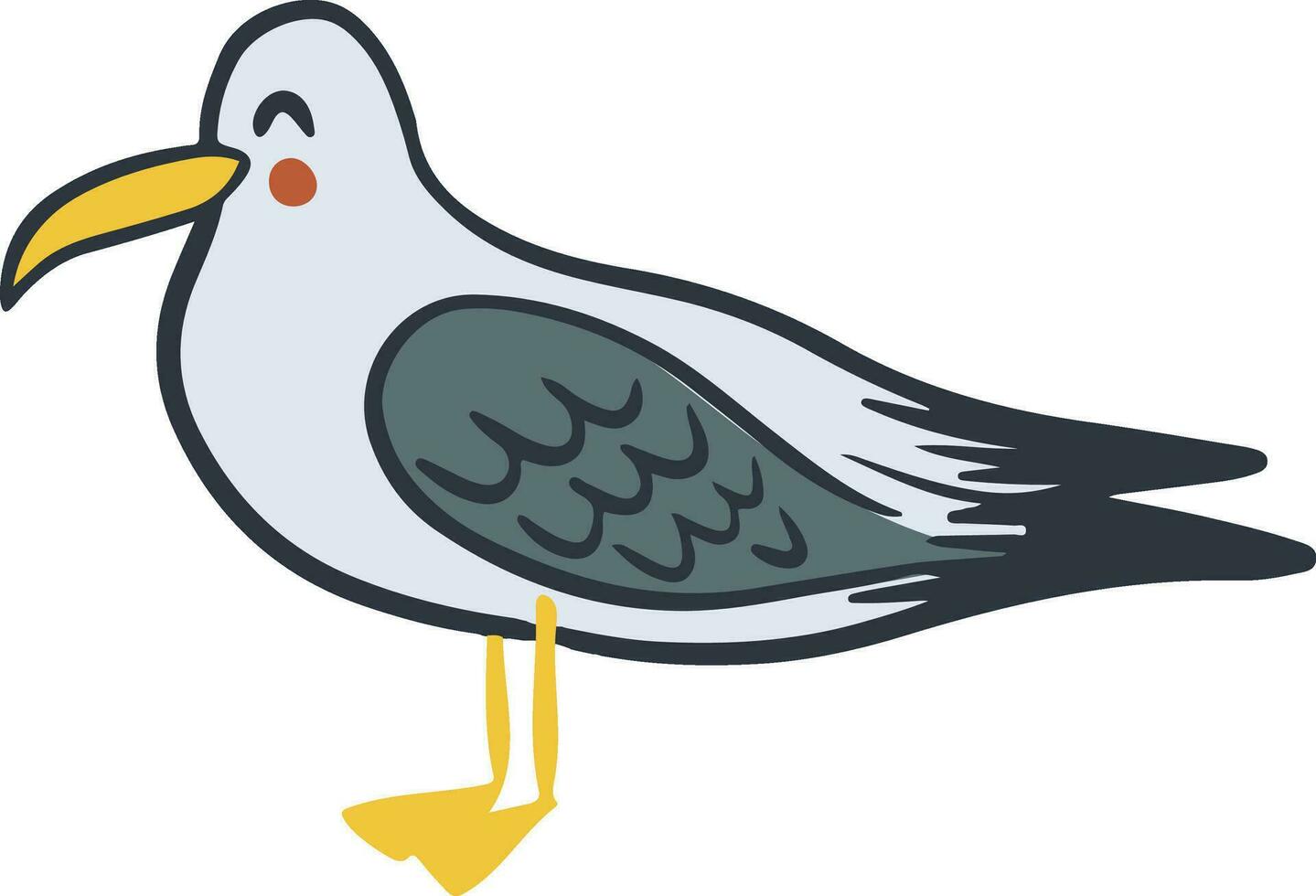 kinderachtig hand- getrokken tekening van zeemeeuw. grappig zee vogel in tekenfilm stijl. zomer vakantie concept karakter. perfect voor zee stijl decoratie, sticker. kinderen illustratie vector