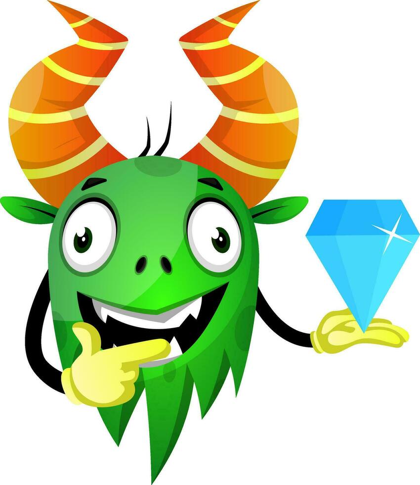 groen monster met diamant vector