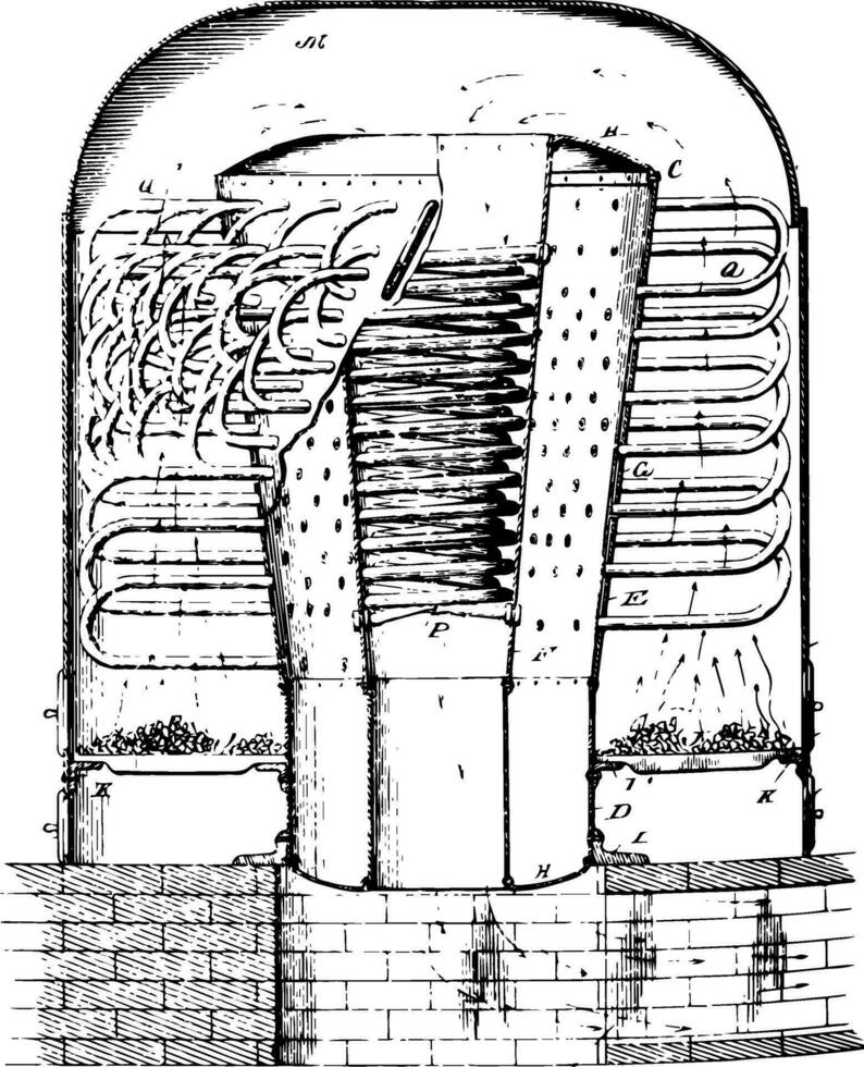 stoom- boiler motor wijnoogst illustratie. vector