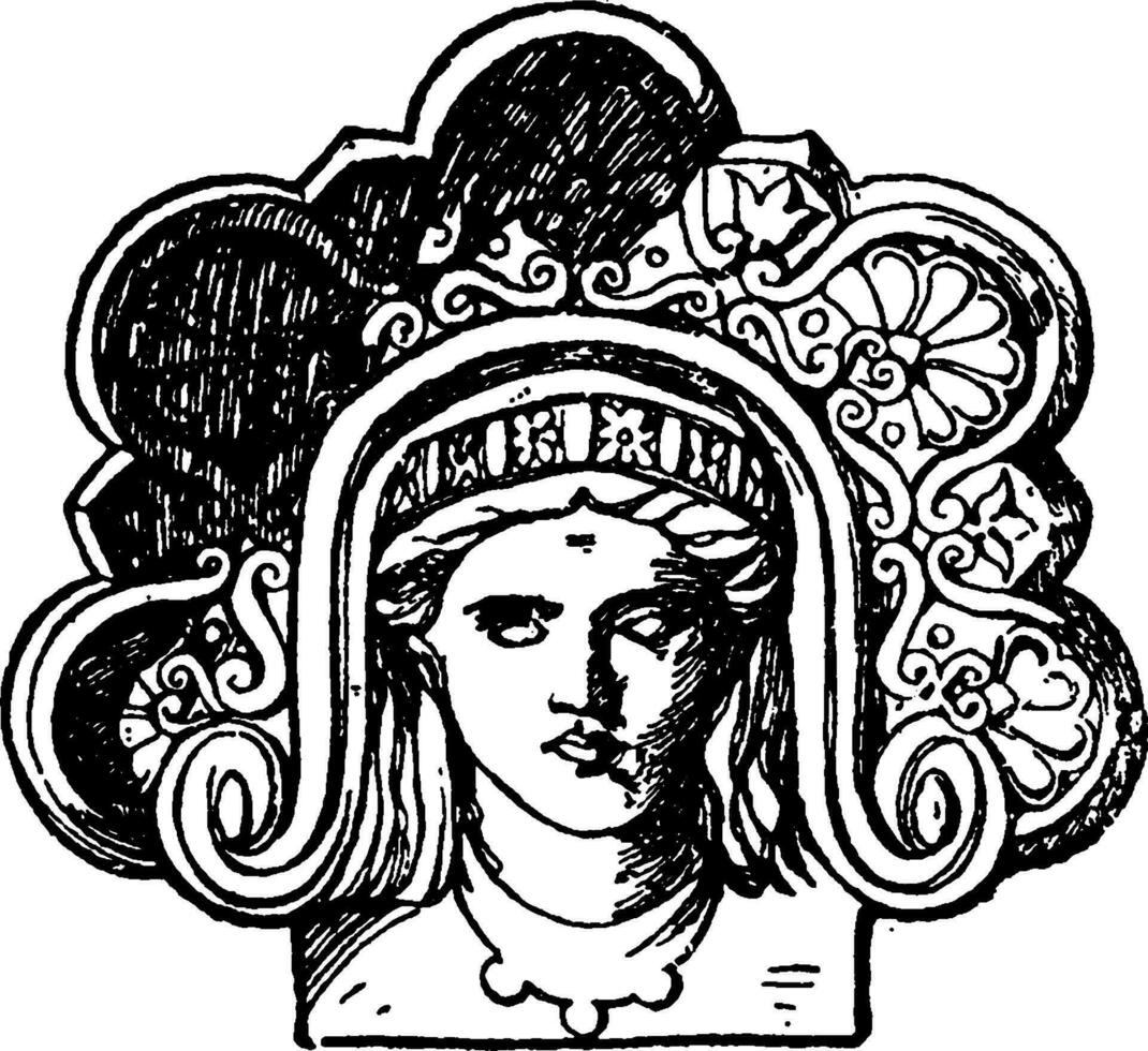 Grieks-cursief akroter, terracotta, wijnoogst gravure. vector
