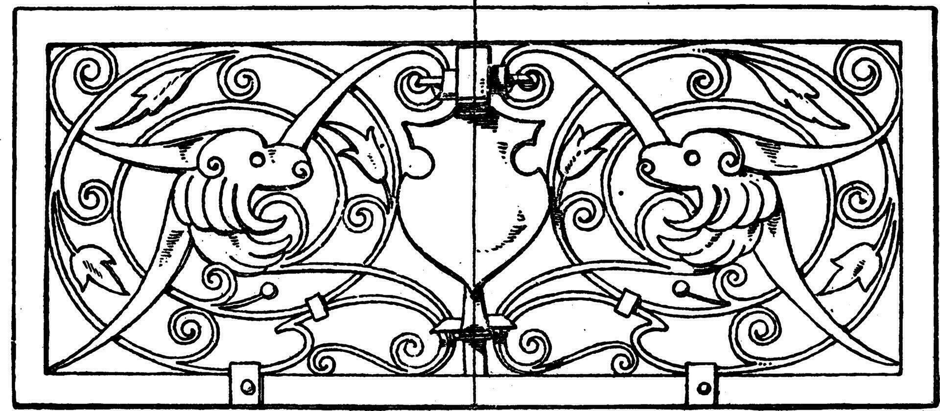 rooster langwerpig paneel was ontworpen in 1649, wijnoogst gravure. vector