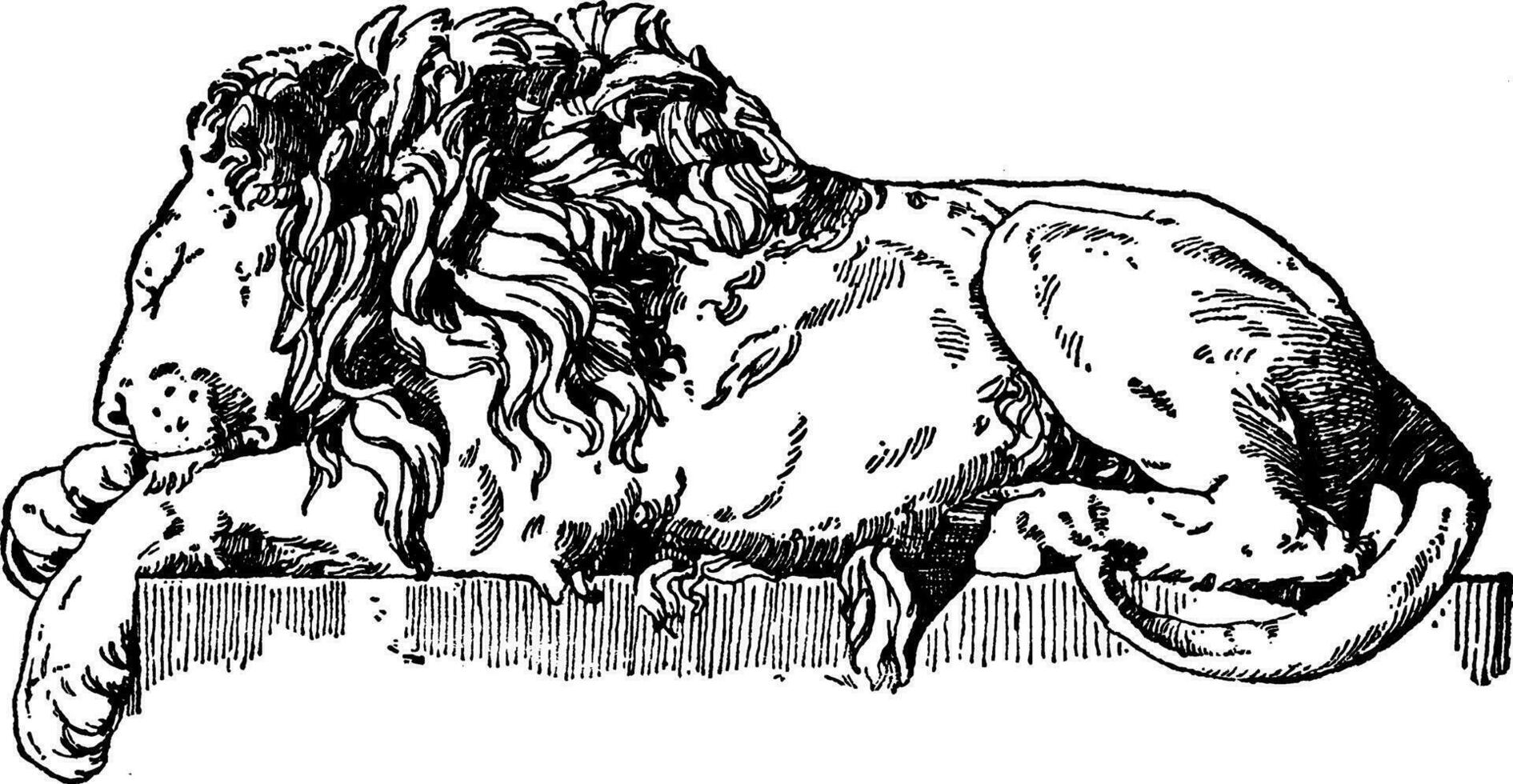 slapen leeuw is een monument naar paus clementie xiii is gevonden in st. peter's, wijnoogst gravure. vector