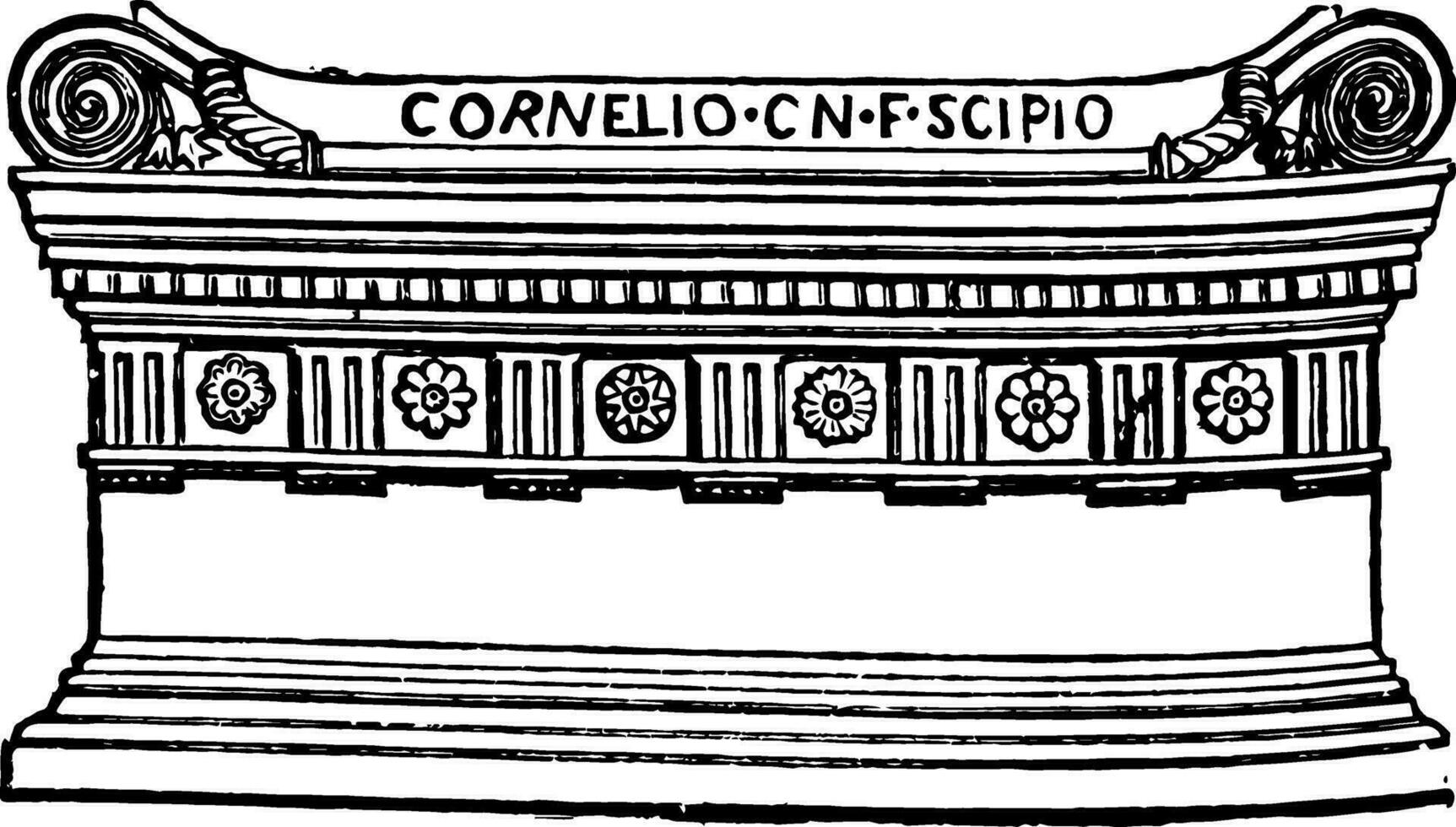 Romeins sarcofaag graf, een lijkkist of graf van steen, wijnoogst gravure. vector
