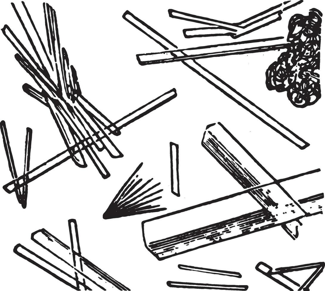 calcium sulfaat, langwerpig transparant naalden of tabletten, wijnoogst gravure. vector