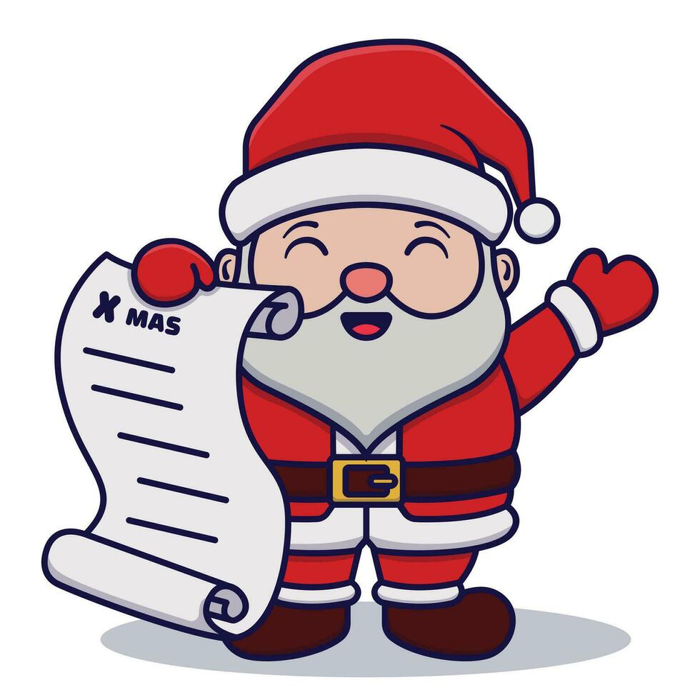 schattig de kerstman claus Holding Notitie tekenfilm vector illustratie geïsoleerd Aan wit achtergrond