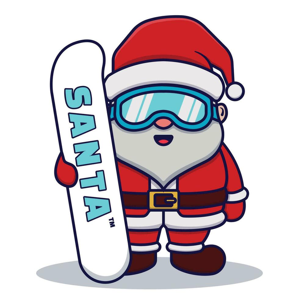 schattig de kerstman claus Holding een snowboard tekenfilm vector illustratie geïsoleerd Aan wit achtergrond