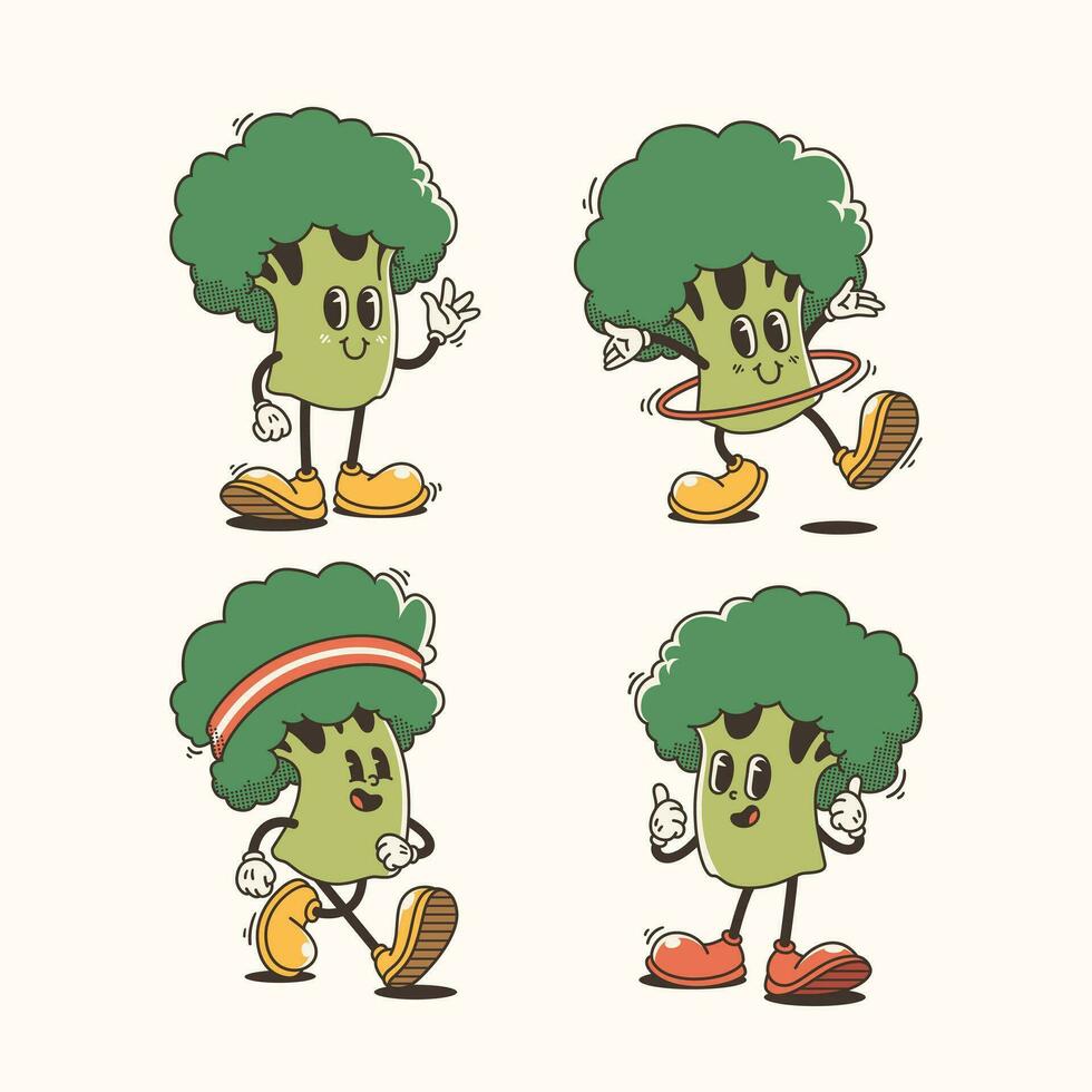 reeks van traditioneel brocolli tekenfilm illustratie met gevarieerd poses en uitdrukkingen vector