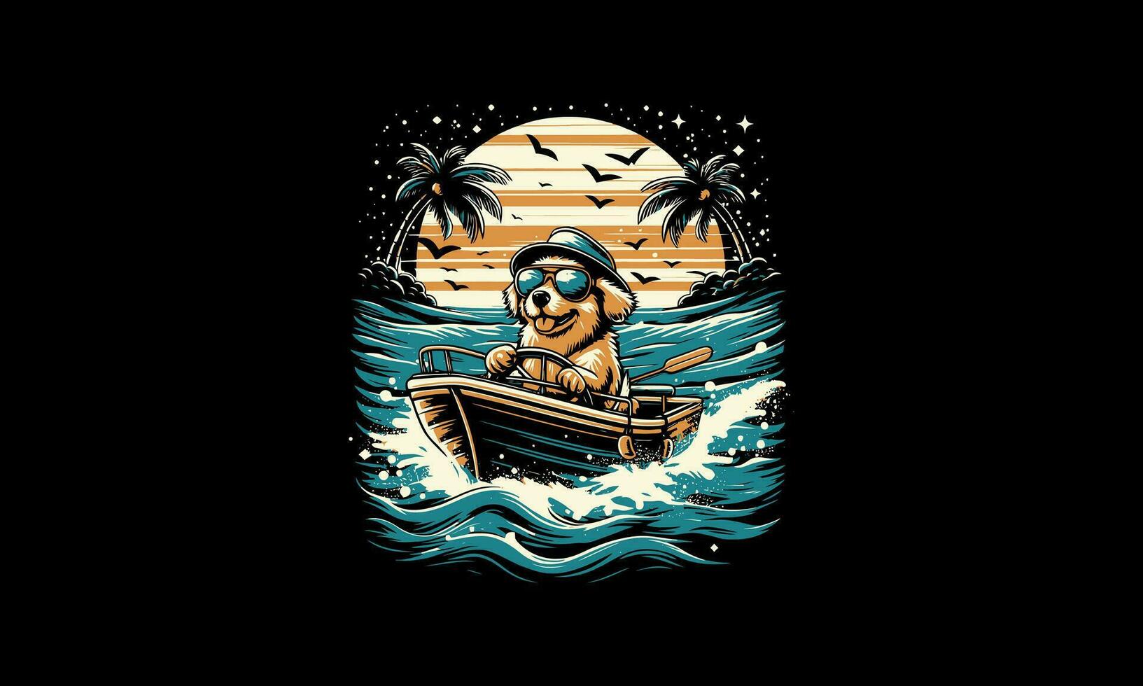 hond vervelend zon glas rijden boot vector artwork ontwerp