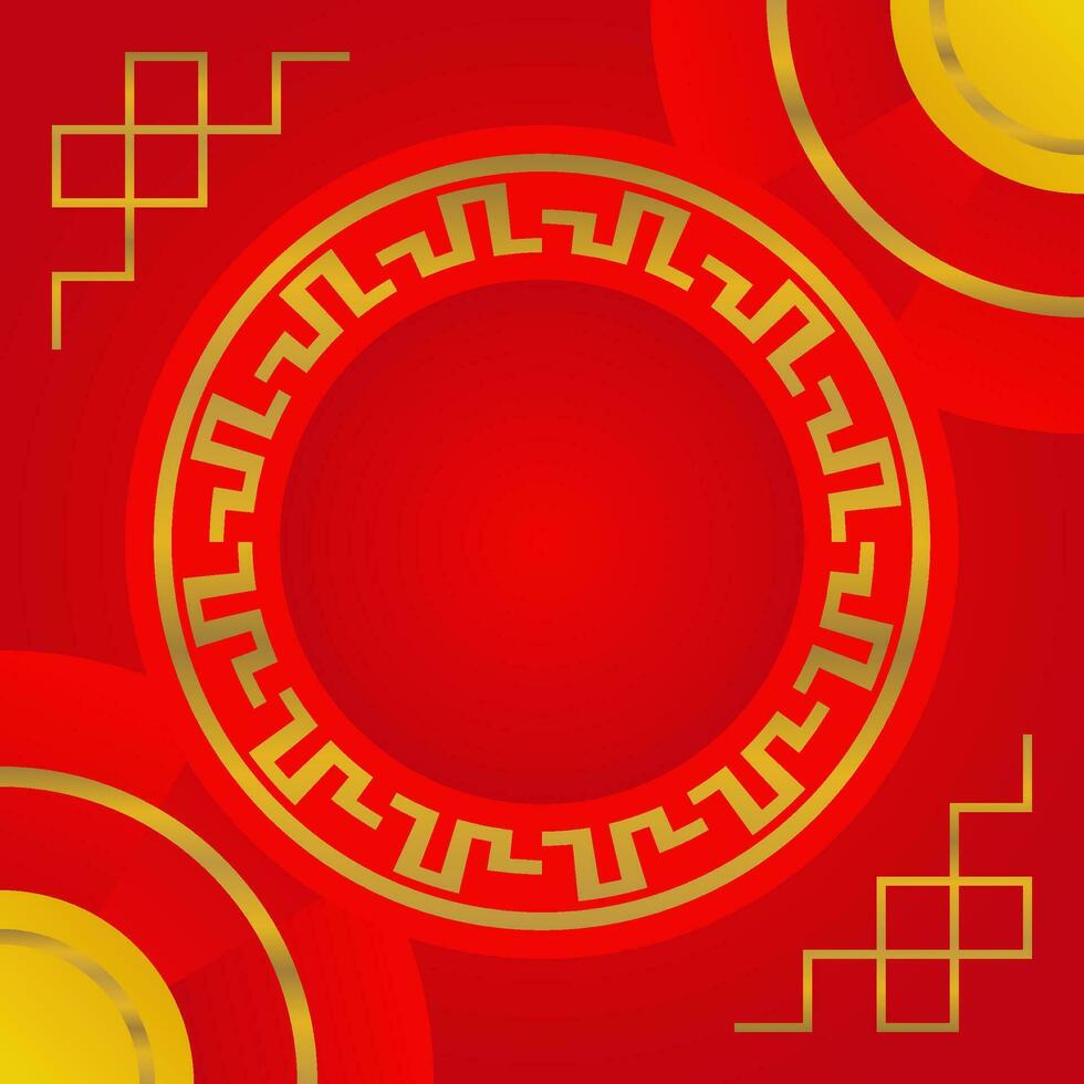 rood Chinese nieuw jaar groet kaart. vrij kopiëren ruimte Oppervlakte met cirkel voor verkoop Product. vector ontwerp met gouden Chinese kader ornament