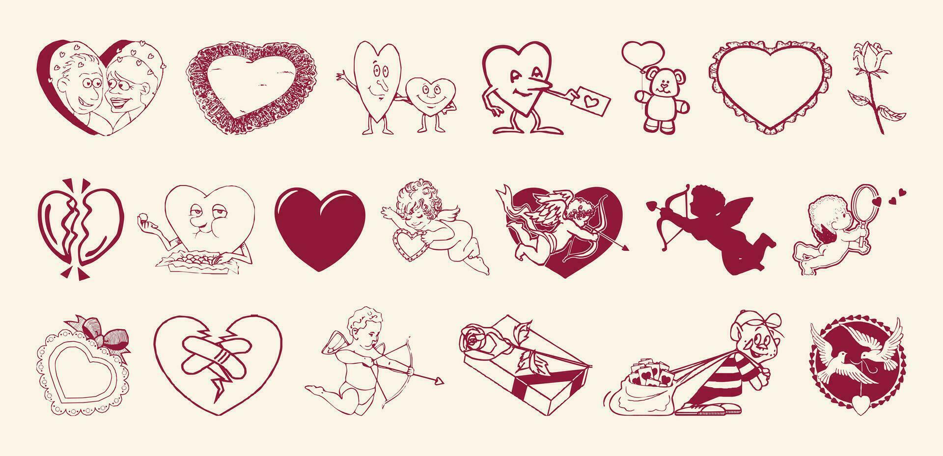 Valentijnsdag dag reeks van tekening pictogrammen. vector illustratie.