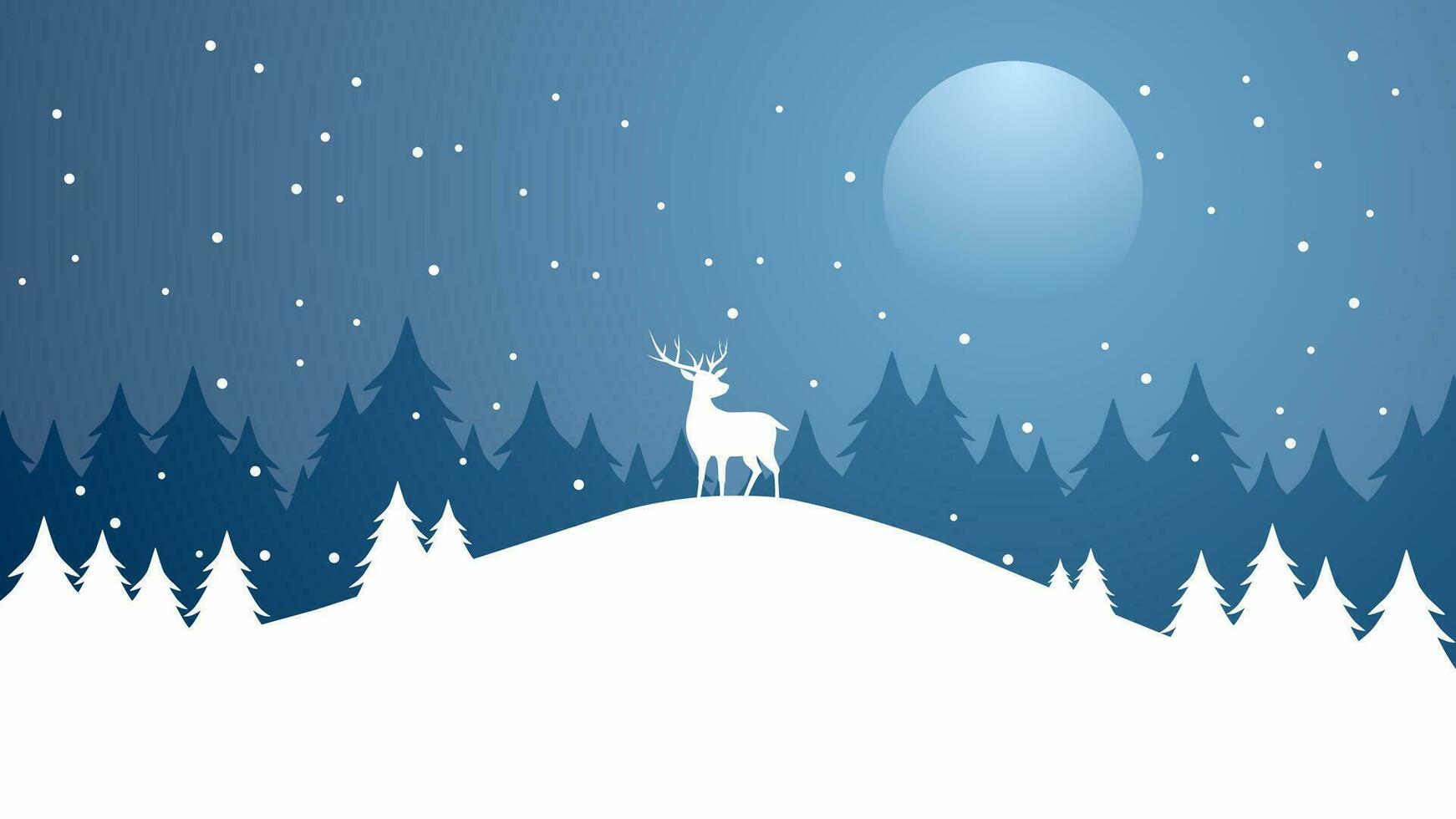 winter silhouet landschap vector illustratie. landschap van rendier silhouet in de pijnboom Woud sneeuw heuvel. verkoudheid seizoen landschap voor illustratie, achtergrond of behang