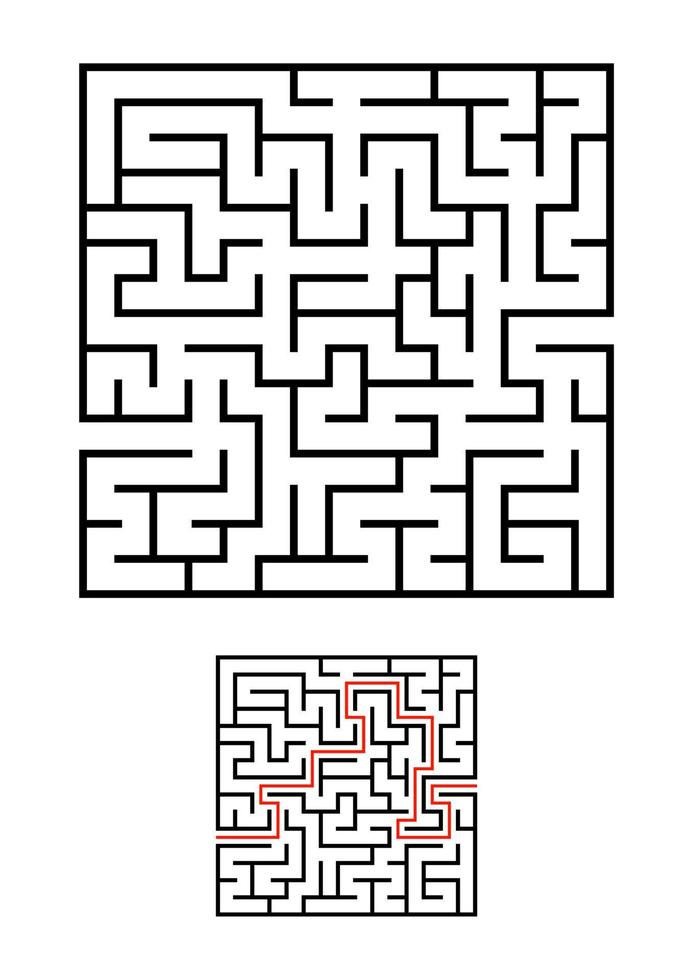 abstracte vierkante doolhof. spel voor kinderen. puzzel voor kinderen. een ingangen, een uitgang. labyrint raadsel. eenvoudige platte vectorillustratie geïsoleerd op een witte achtergrond. met antwoord. vector