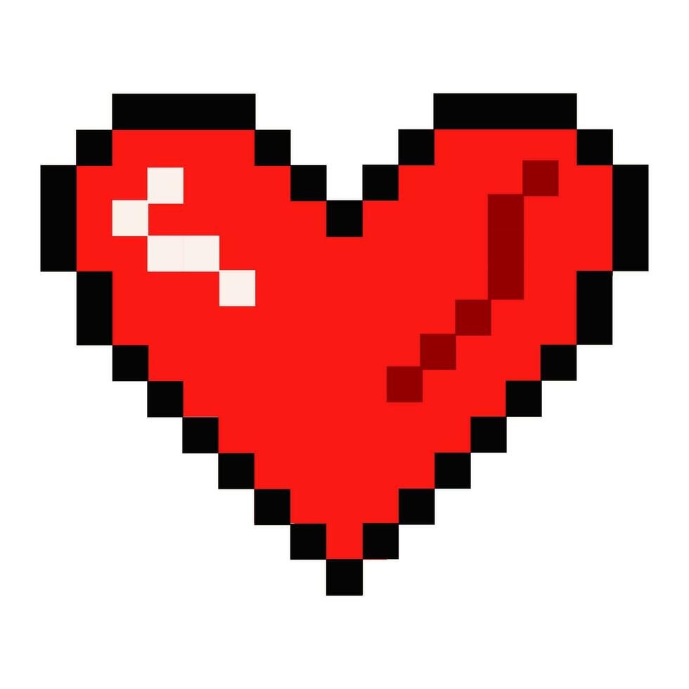 rood hart in pixel valentijn. wijnoogst symbool van liefde. 8 beetje vector illustratie voor computer spel