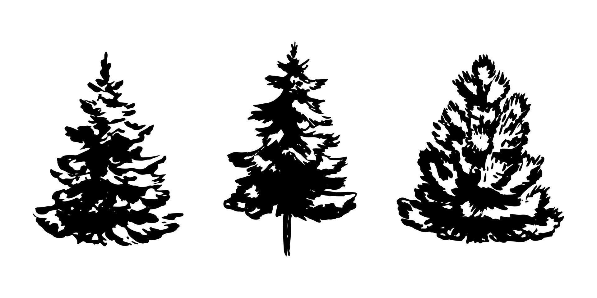 set hand getrokken kerstboom geïsoleerd op witte bckground. vectorillustratie in schetsstijl. kerst ontwerpelement vector