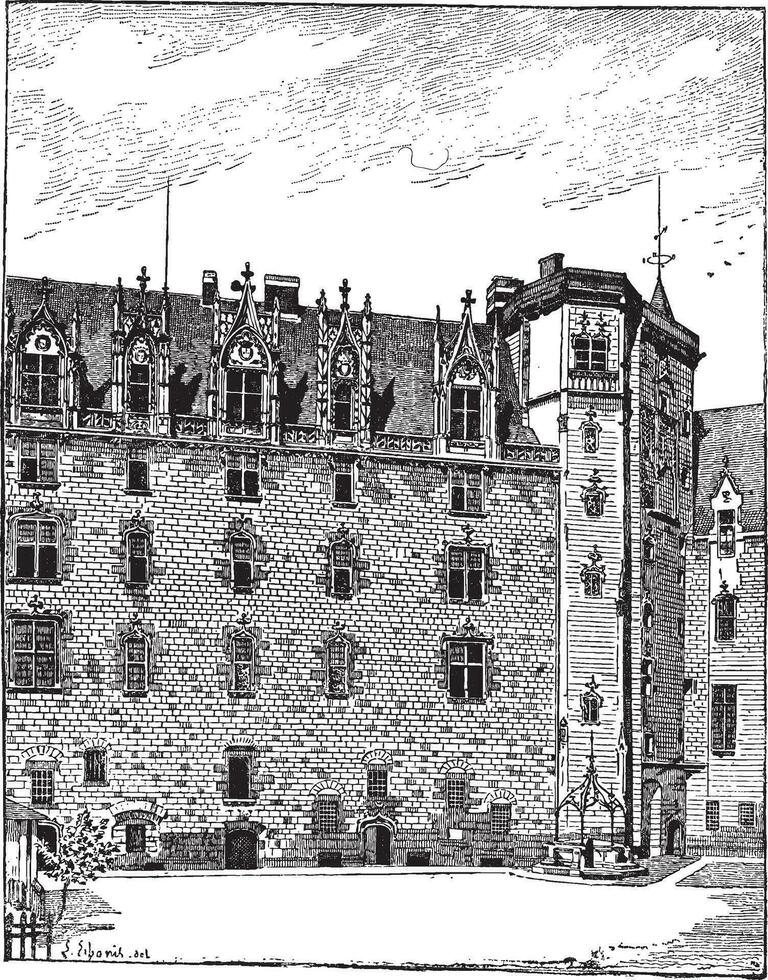 kasteel van de hertogen van Bretagne, nantes, pays de la loire, Frankrijk, wijnoogst gravure vector