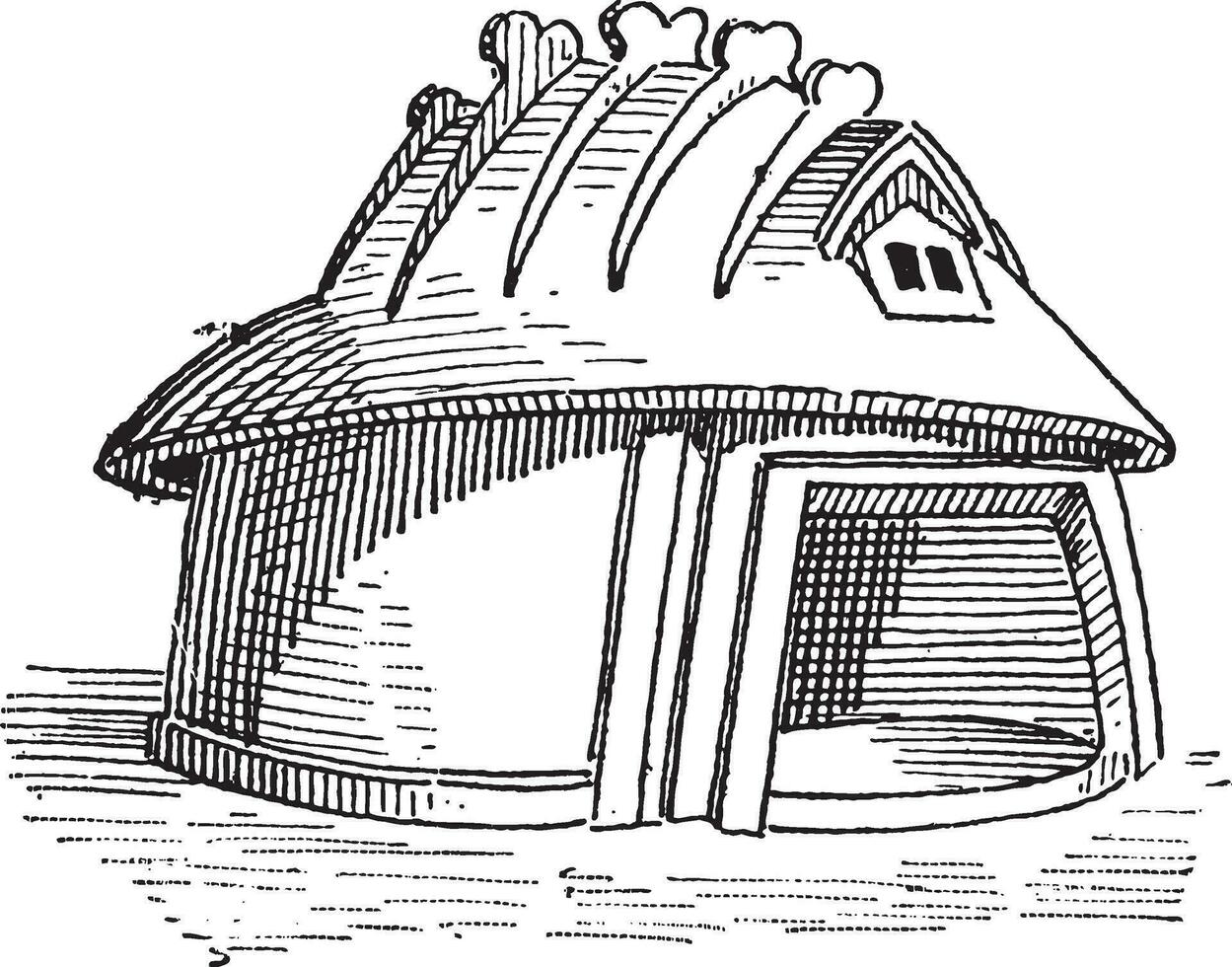 etrurisch huis in Toscane, Italië, wijnoogst gravure vector