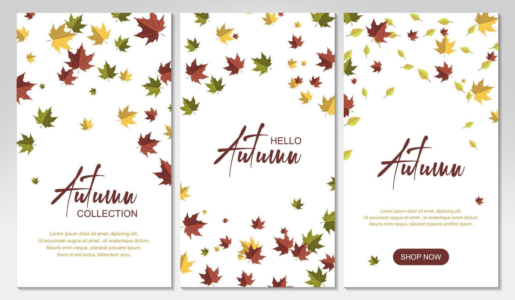 pak herfst verticale ontwerpen met kleurrijke vallende esdoornbladeren. plaats voor tekst. vector illustratie