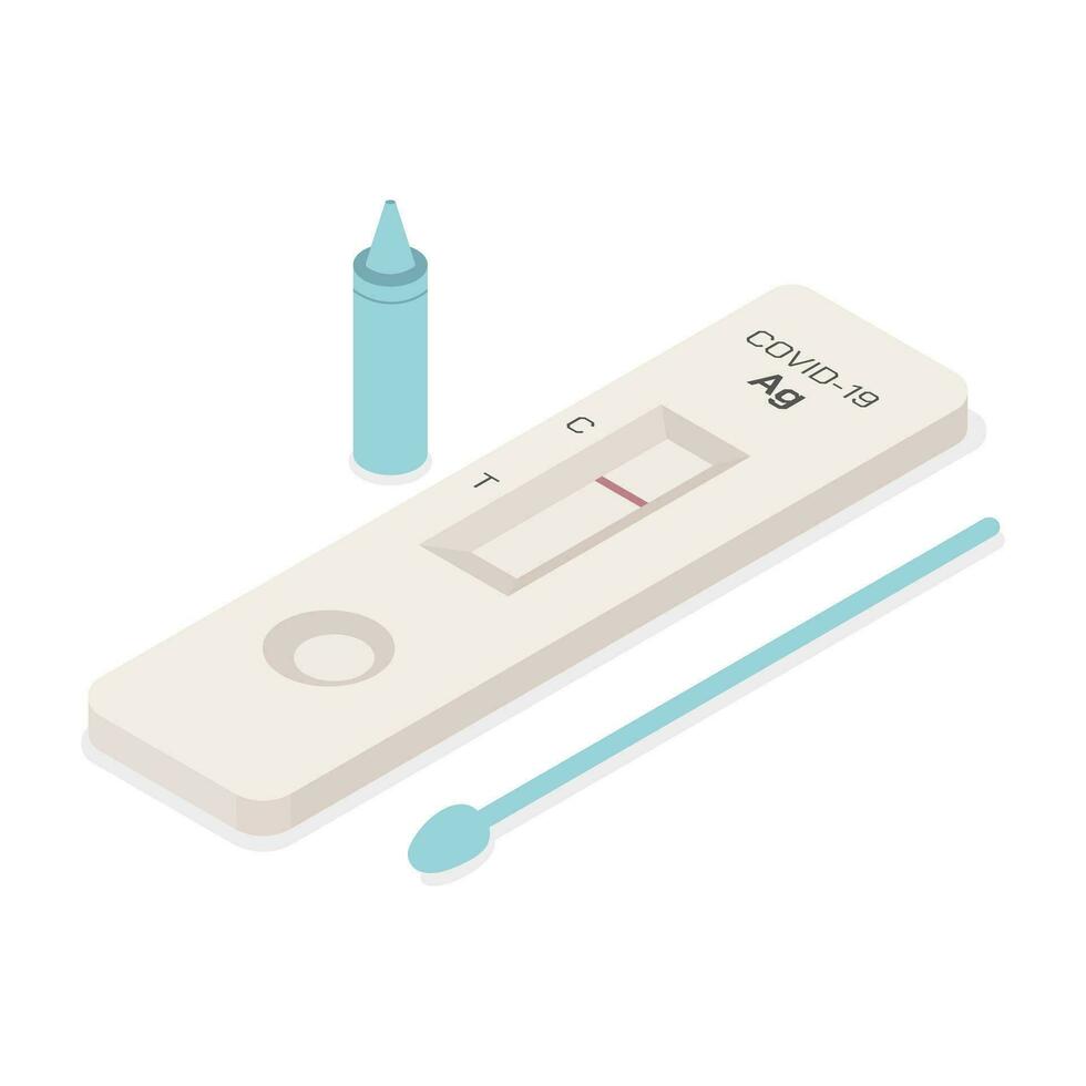 een portable huis gebruik medisch apparatuur. snel antigeen test uitrusting reeks atk voor covid19. isometrische vector ontwerp. geïsoleerd voorwerp Aan wit achtergrond.