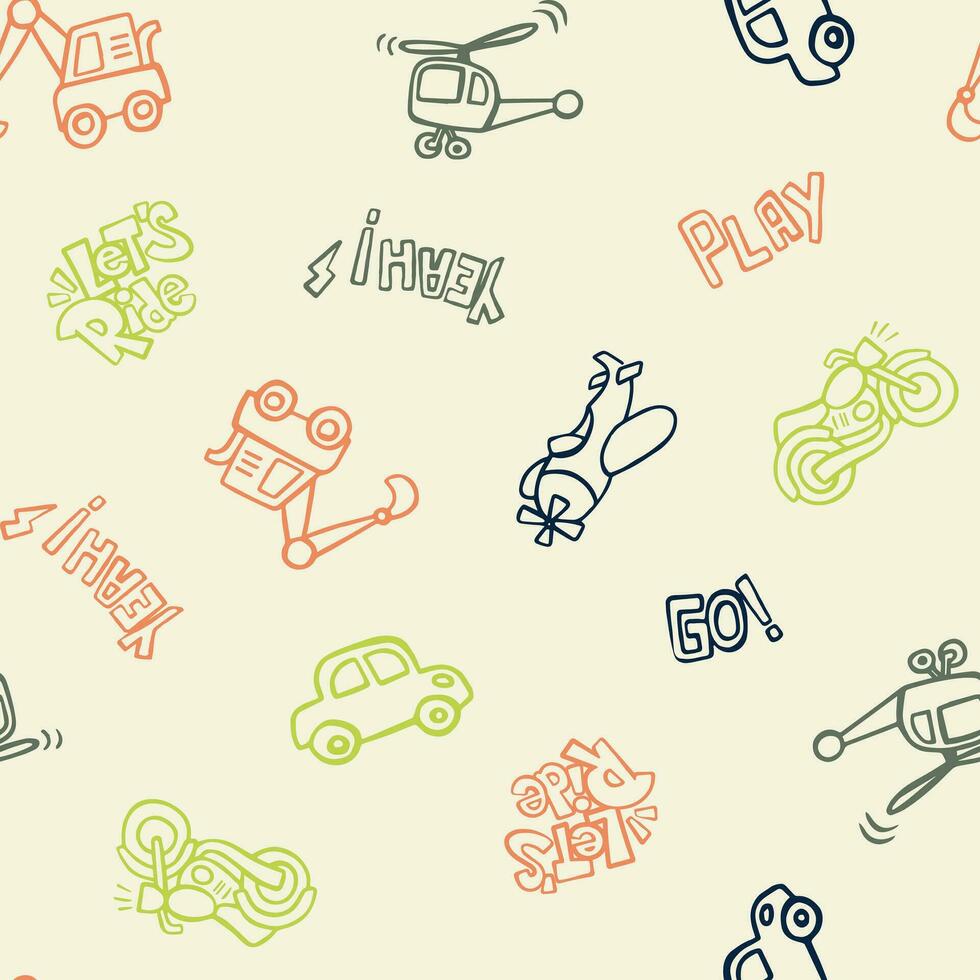 hand- tekening fiets auto en anderen voorwerp naadloos patroon achtergrond geïsoleerd. ontwerp voor gebruik backdrop allemaal over- kleding stof afdrukken omhulsel papier en anderen vector