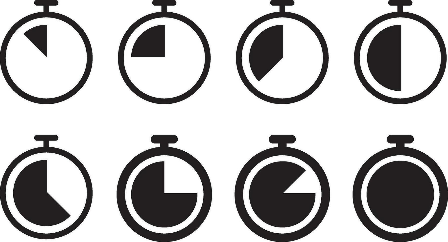 timer vector. stopwatch pictogrammen set. klok silhouet geïsoleerd. vector