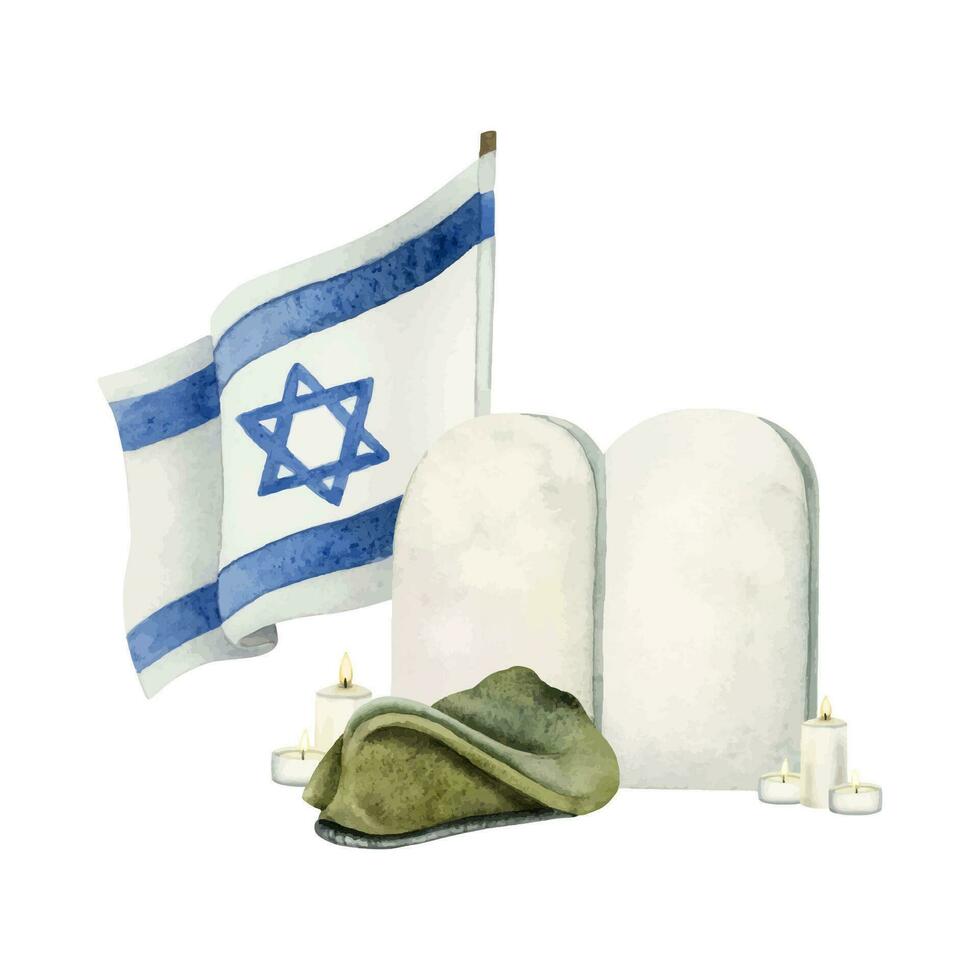 jom hazikaron Israël herinnering dag van gedaald soldaten waterverf vector illustratie. gedenkteken dag sjabloon
