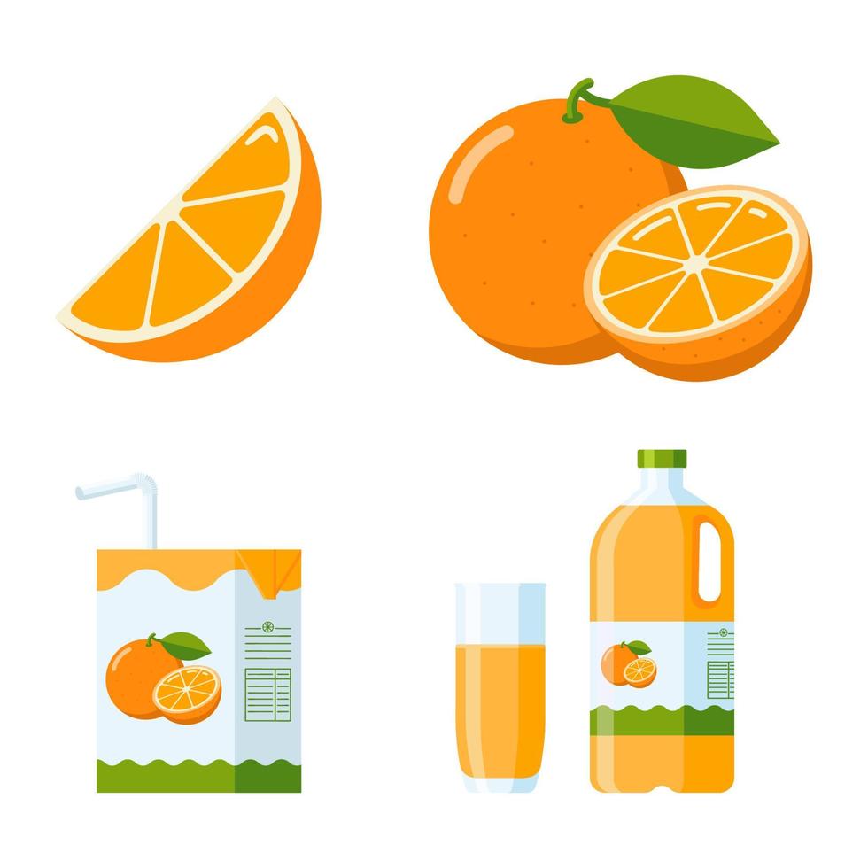 verse sinaasappel fruit en sap set vector