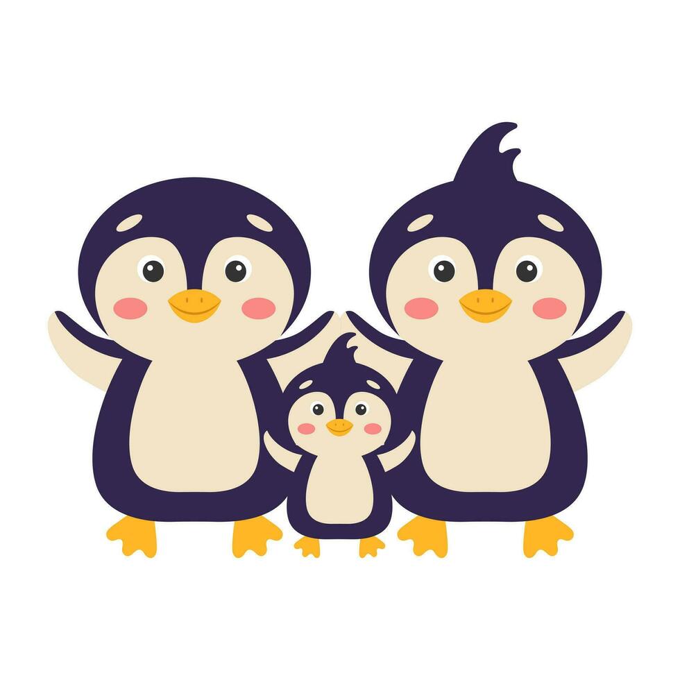 een familie van pinguïns. schattig tekenfilm pinguïns mam vader en baby. vector illustratie.