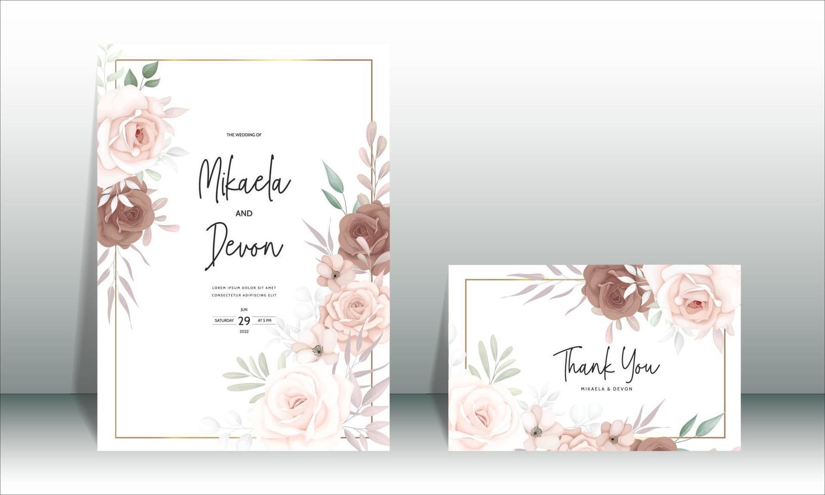 elegante huwelijksuitnodigingskaart met prachtige bloemendecoraties vector