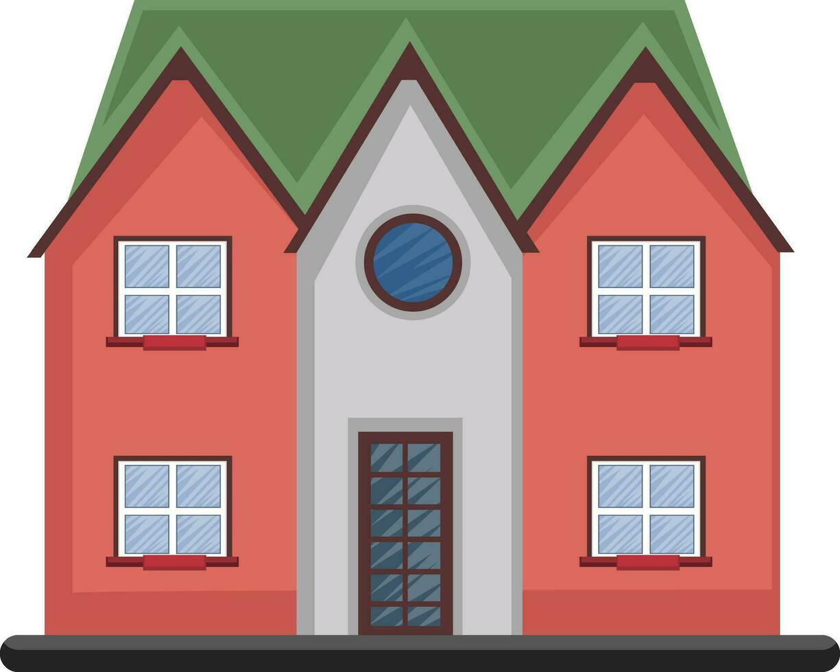 tekenfilm rood gebouw met groen dak vector illustartion Aan wit achtergrond