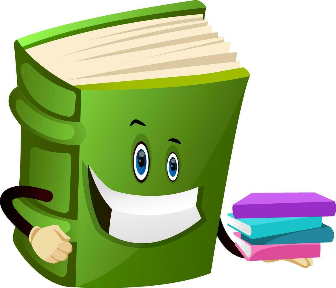 groen boek Holding sommige boeken, illustratie, vector Aan wit achtergrond.