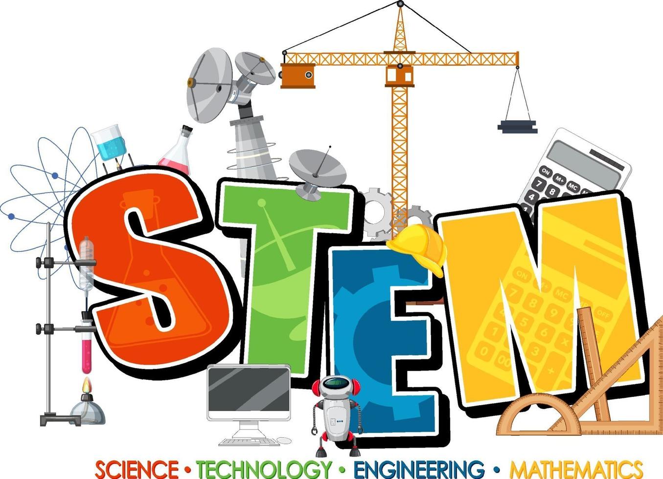 stam onderwijs logo met wetenschap en technologie objecten vector